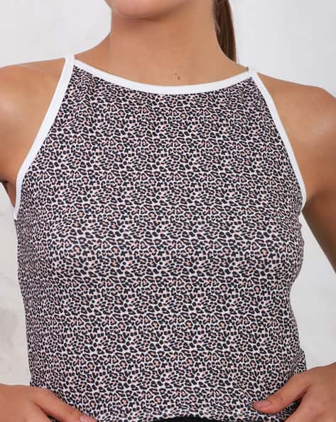 Shein Sleeveless Contrast Binding Animal Print Top