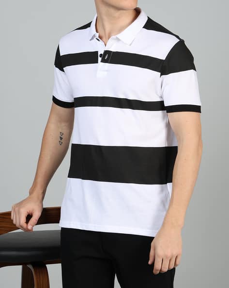 Shein Short Sleeves Colour Block Stripes Polo Tshirt