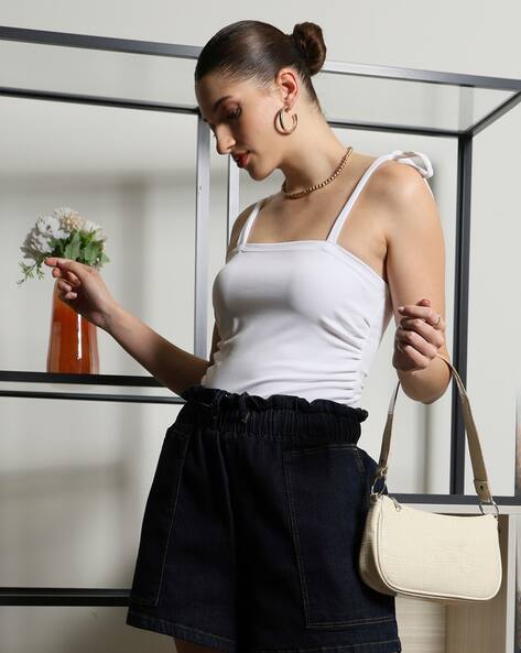 White Shein Ruched Bag Buy White Tops For Women By Shein Online