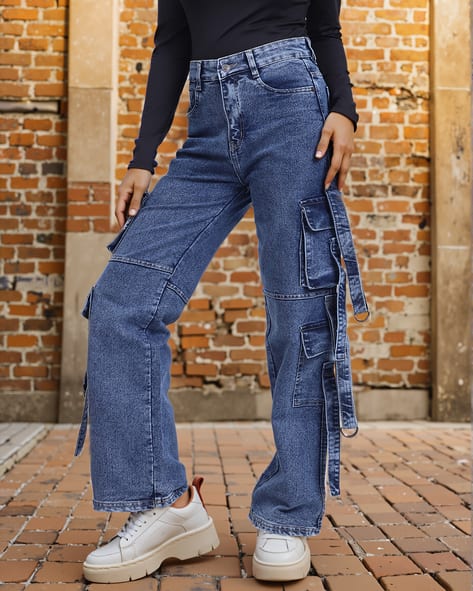 Shein Full Length Carpenter Style Stone Wash Jeans