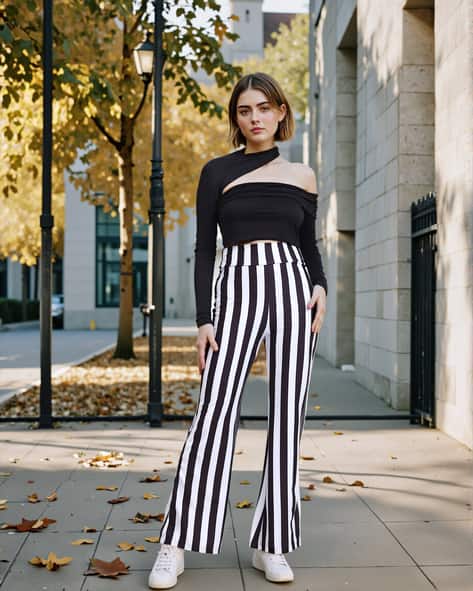 Flare Pants Outfit Shein Striped Trousers Buy White Trousers Pants