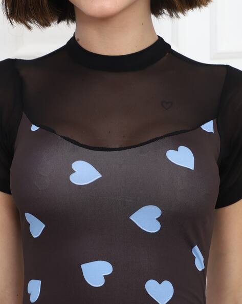 Shein Cute Short Sleeve Heart Print Ruched Bodycon Dress