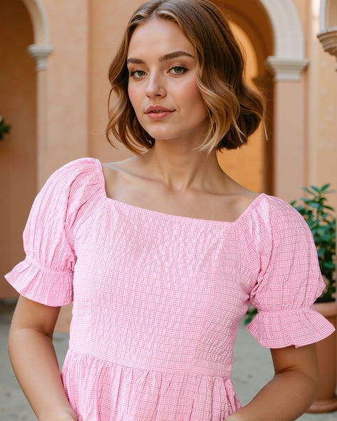 open lace back dress New Shein Pink Floral Ruched Sleeveless Cami Camisole Tank Midi Bodycon Dress M