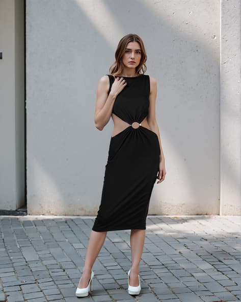 black boat neck midi dress Drop Waist Balletcore Midi length Sizing Daring Diva Elegant Boat Neck