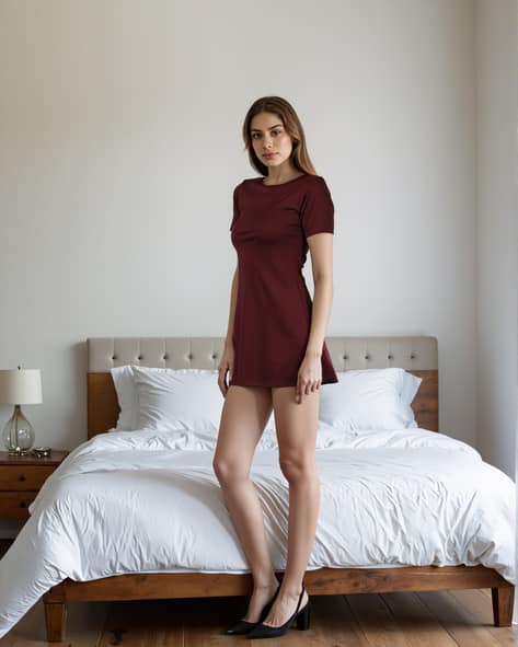 knee length dresses for ladies Alvie Modal Layered A-Line Mini Dress in Wine Red