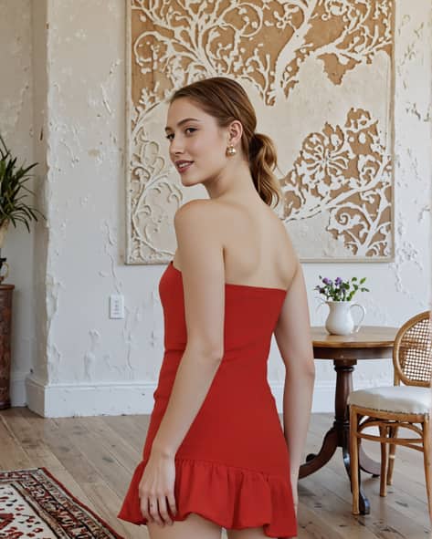 red bodycon dress shein Shein Twist Front Cut Off Short Sleeve Red