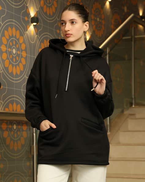 Shein Drop Shoulder Full Sleeve Hoodie with Half Zip
