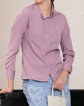 Shein Medium Length Extended Collar Cuffed Sleeve Shirt-picture-11