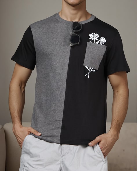 Shein Short Sleeve Colour-block Graphic Placement Crew Tshirt