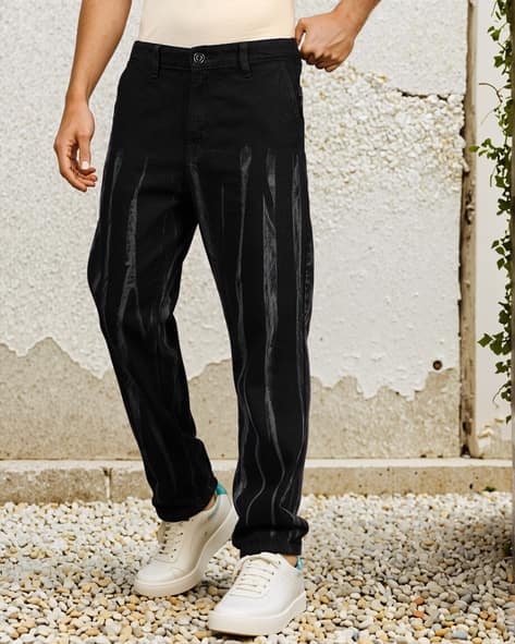 Shein Full Length Faded Stripes Detail Light Wash Jeans