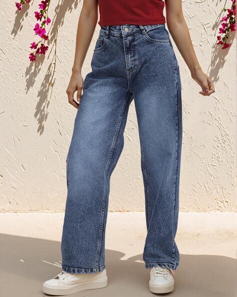 Shein Relaxed Fit Full Length Fixed Waist Mid Wash Jeans