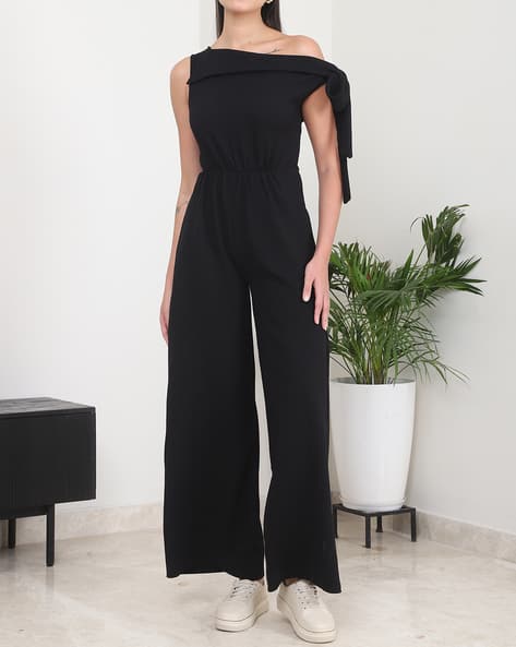Shein Party Shoulder Tie-Knot Cinched Waist Wide Leg Jumpsuit