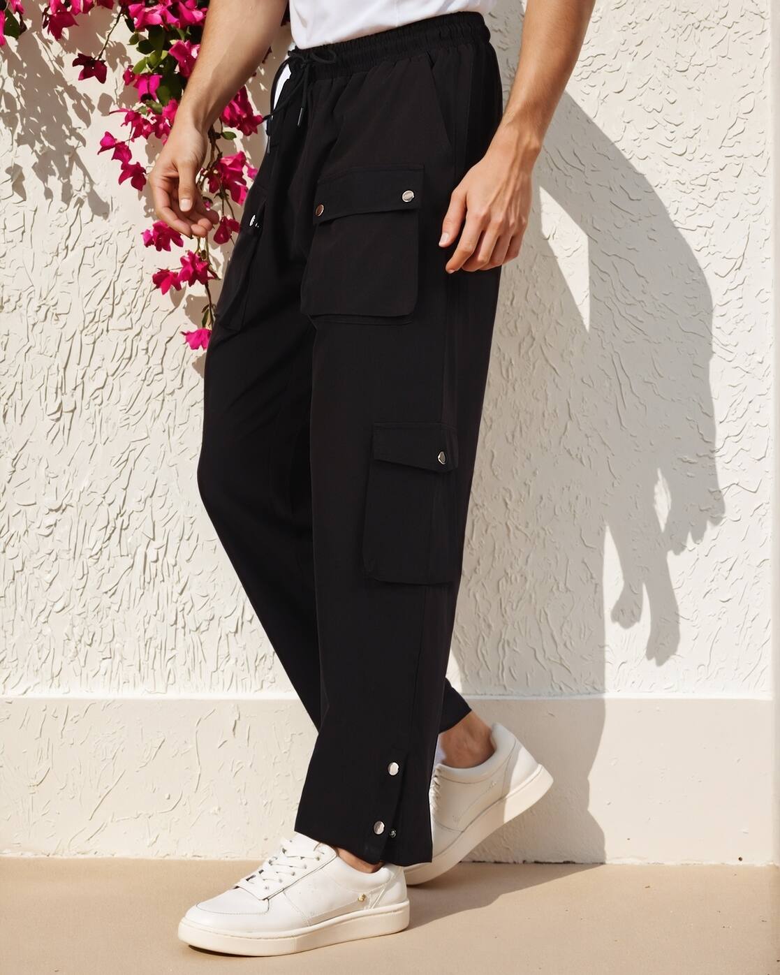 Shein Full Length Low Rise Buttoned Ankle Cargo Pants