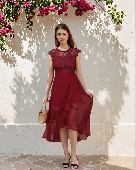 Buy Maroon Dresses for Women by Shein Online | sheinindia.in Buy Maroon Dresses for Women by Shein Online | sheinindia.in
