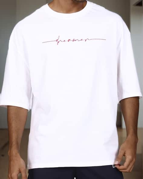 Shein Drop Shoulder Typographic Chest Print Crew Tshirt