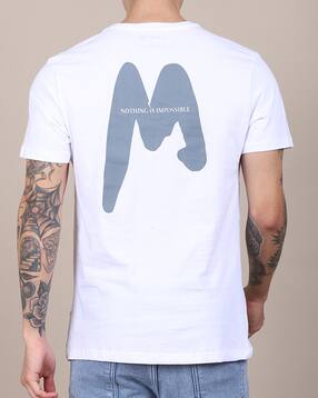 Shein Short Sleeve Typographic Back Print Crew Tshirt