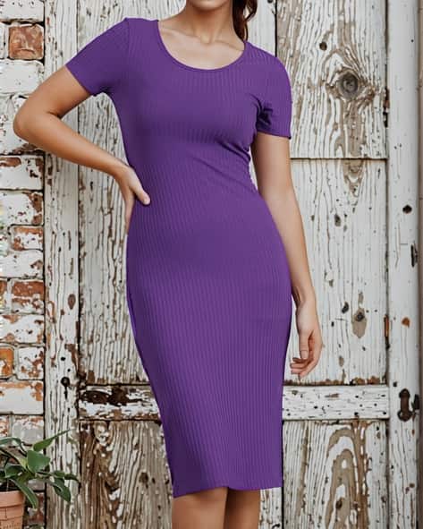 Shein Knee Length Short Sleeves Ribbed Bodycon Dress