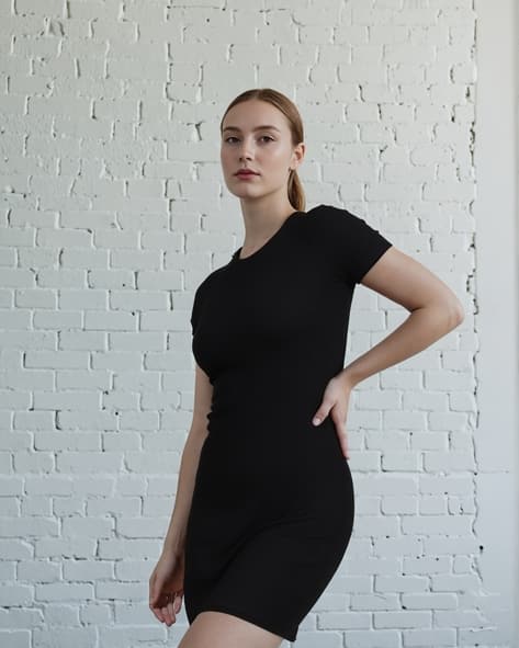mini black bodycon dress short sleeve Black Mesh Short Sleeve Bodycon Dress Large main image 1