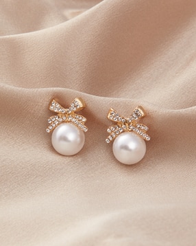 Shein Embellished Bow Shape Stud Earrings with Pearls-picture-47