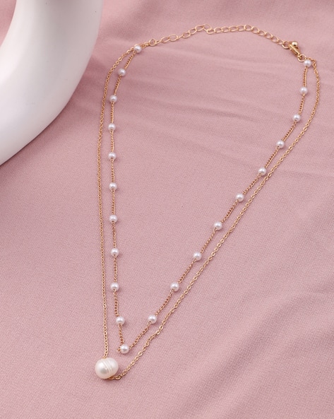 Shein Women Bead Detail Layered Necklace with Pearl