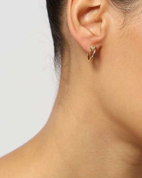 Shein Women Crystal Hinge Clasp Golden Hoop Earrings