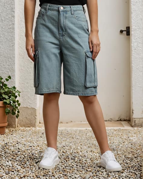 ajio denim cargo shorts womens