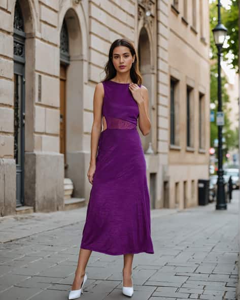 open lace back dress SHEIN Foldover Off Shoulder Split Thigh Dress, M1099847, Lilac Purple, S :  Buy Online at Best Price in KSA main image 1