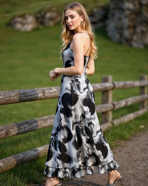 knee length dresses for ladies Shein Black And White Plaid Knit Maxi Dress 12