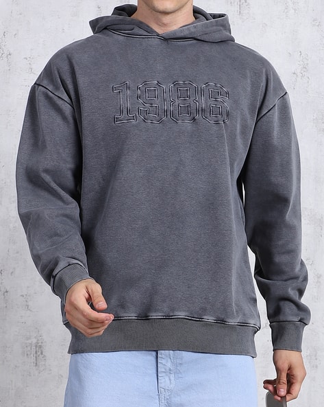 Shein Drop Shoulder Numeric Embroidered Chest Print Hoodie