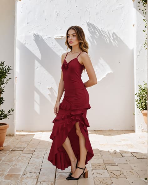 Shein Spaghetti Strap Flower Applique High-Low Dress