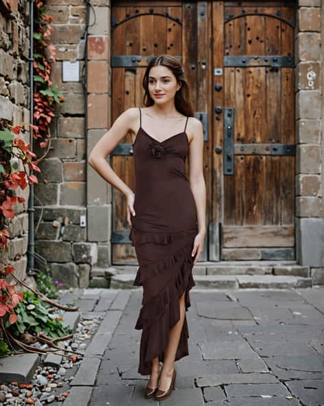 plus size bias cut dress Curve Bamboo Slip 1 / Wine Color:White Carrot This sleek and elegant Brown puffy sleeves midi party dress Make Every Girl a