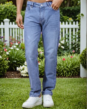 Shein Shein Men Full Length Mid Wash Light Distress Jeans