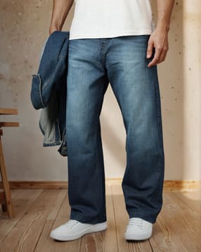 Shein Baggy Fit Full Length Mid Wash Distressed Jeans