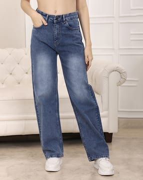 Shein Full Length Fly With Button Closure Stone Wash Jeans