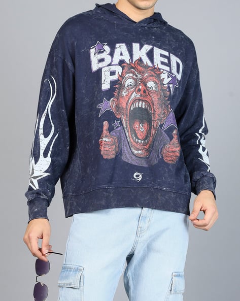 Shein Drop Shoulder Graphic Front Print Washed Hoodie