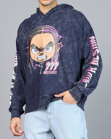 Shein Drop Shoulder Graphic Chest Print Washed Hoodie