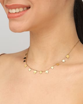 Shein Women Maple Leaf Motif Charm Gold Short Necklace-picture-43