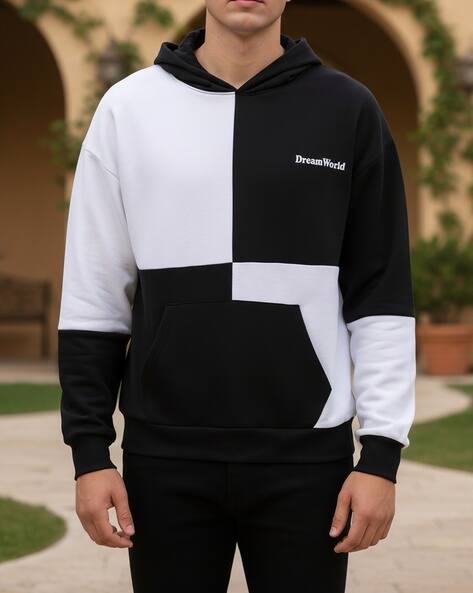 Shein Drop Shoulder Colour-blocked Hoodie With Pocket