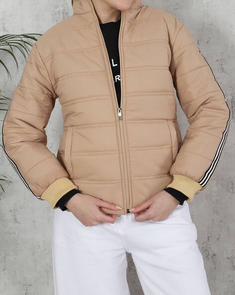 Shein High Neck Sleeve Contrast Striped Puffer Jacket