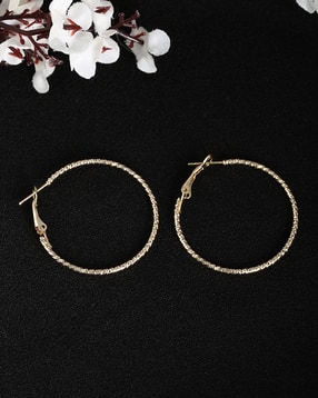 Shein Women Textured Hinge Clasp Gold Hoop Earrings-picture-20