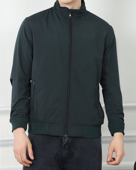 Shein Full Sleeve High Neck Bomber Jacket With Pockets