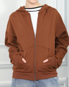 Shein Drop Shoulder Front Zipped Hoodie with Pockets-picture-35