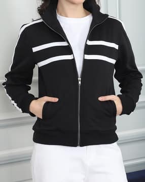 Shein High Neck Contrast Stripes Zipped Track Jacket-picture-52