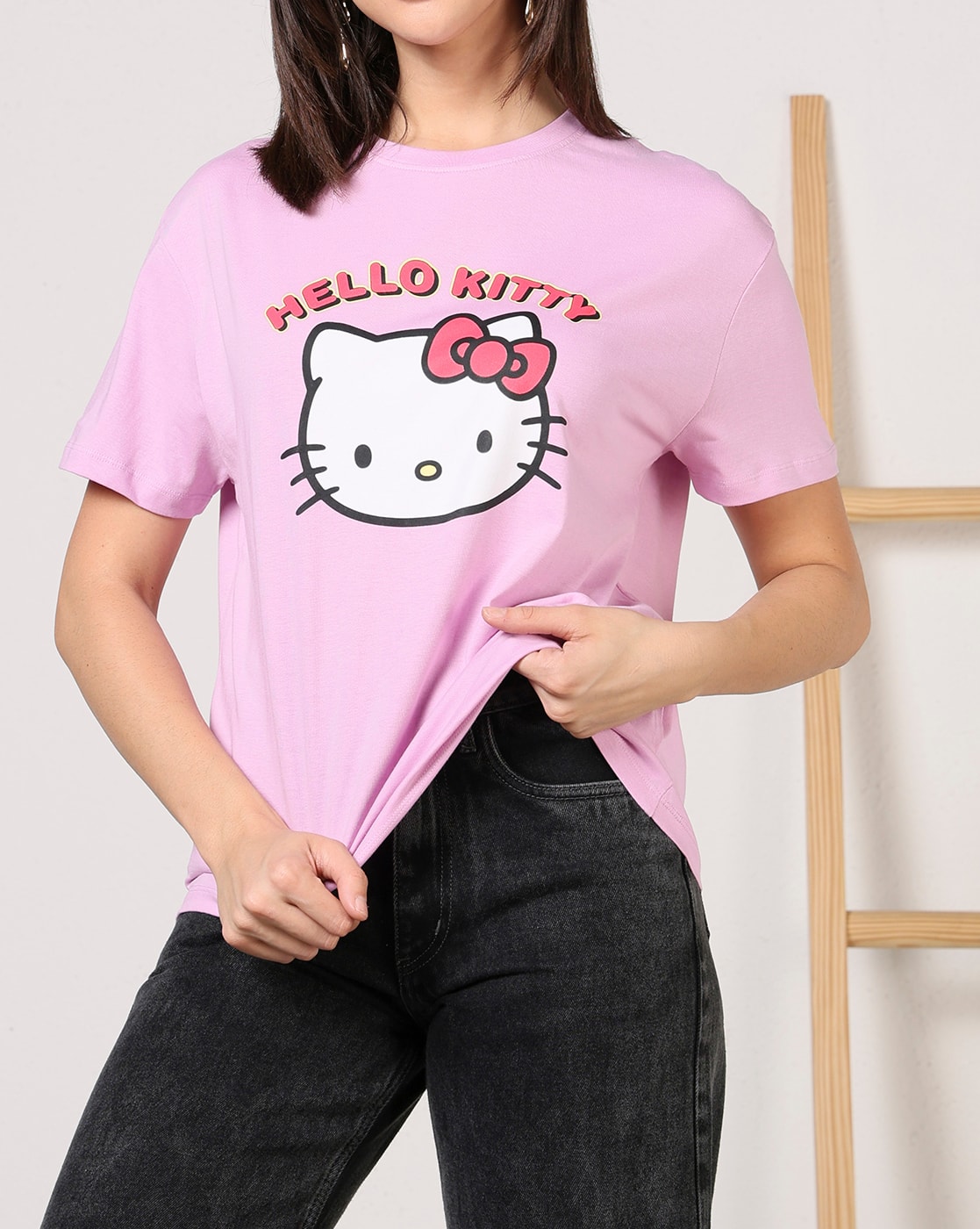 Hello Kitty ルーズフィットTシャツ Buy Lilac Tshirts for Women by Shein Online | sheinindia.in