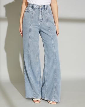 Shein Fly with Button Closure Panelled Stone Wash Jeans