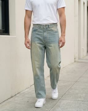 Shein Shein Men Relaxed Fit Ankle Length Fly With Button Closure Mid Wash Jeans