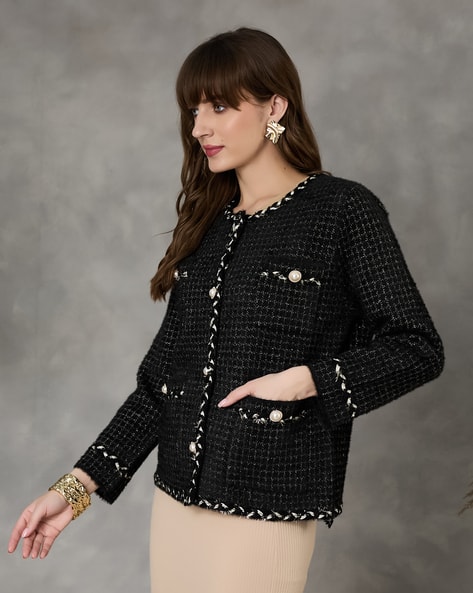 sheller シェリエ check tweed cardigan ブラック Buy Black Sweaters & Cardigans for Women by Shein Online