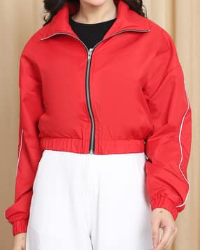 Shein Drop Shoulder Contrast Piping Short Track Jacket-picture-40