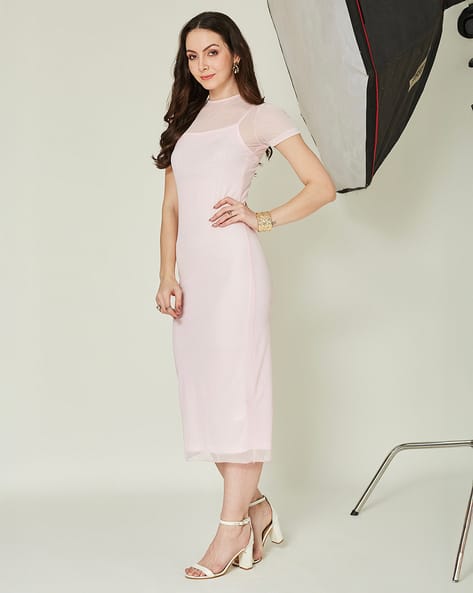chinese dress ladies I.H.F Studio V-Neck Knee Length Dress in Light Pink