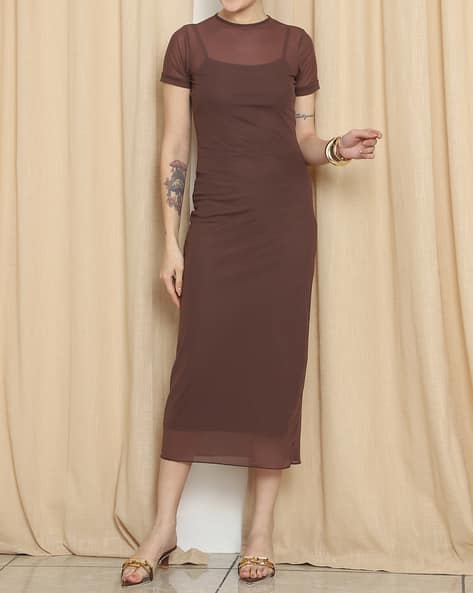 shein sheer dress SHEIN Sheer Split Hem Bodycon Dress Without Underwear